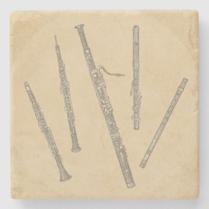 Woodwind Instruments Old Line Drawings Stone Coaster