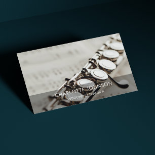 Woodwind Teacher Elegant Modern Flute Black&White Business Card