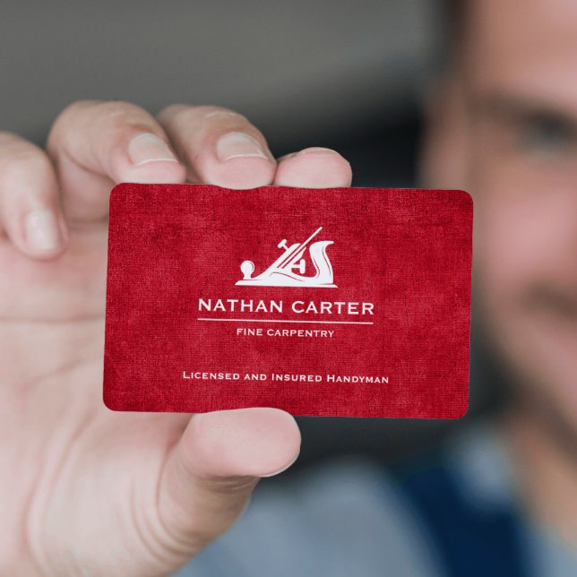 Woodworker Carpenter Jack Plane Grunge RED Business Card (Creator Uploaded)