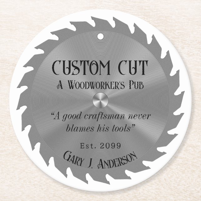 Woodworker Carpenter Saw Blade Pub Beer  Round Paper Coaster (Front)