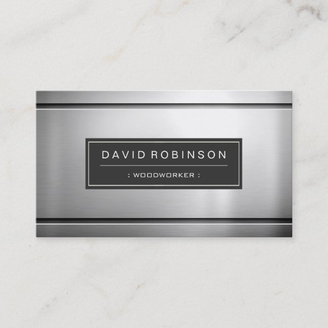 Woodworker - Premium Silver Metal Business Card (Front)