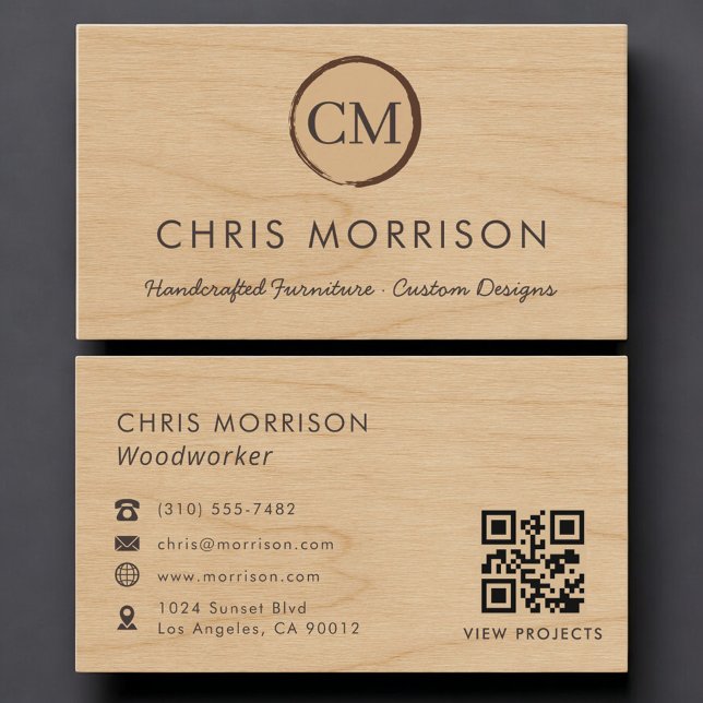 Woodworker Wood QR Code Professional Business Card (Creator Uploaded)