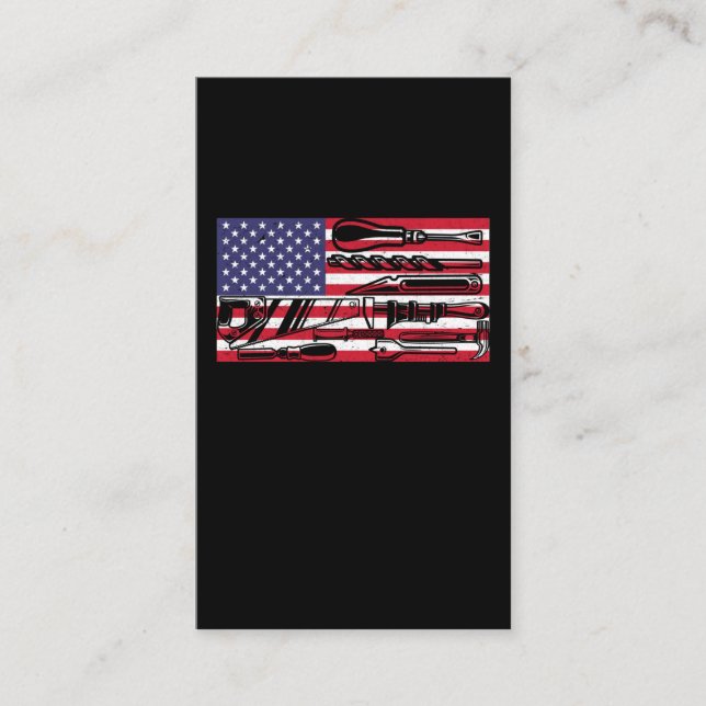 Woodworking American Flag Carpenter Tools Craftsma Business Card (Front)