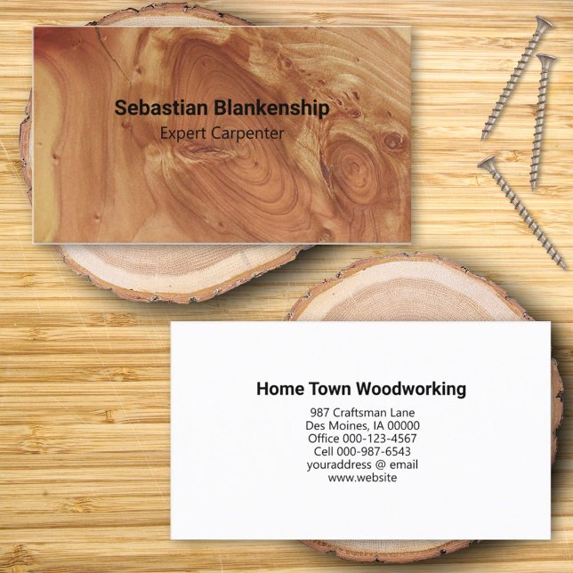 Woodworking Craftsman Finish Wood Texture  Business Card (business card front and back)