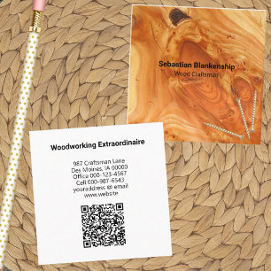 Woodworking Craftsman Finished Wood Knot QR Code Square Business Card