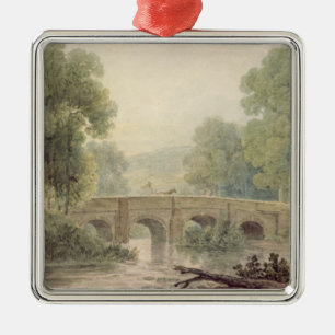 Woody Landscape with a Stone Bridge over a River Metal Tree Decoration