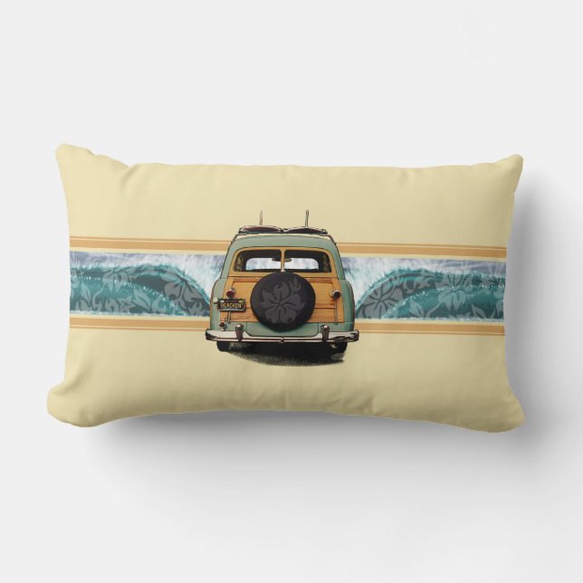 Woody Wave Surfer Hawaiian Lumbar Pillows (Front)