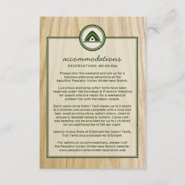 Woody Wedding & Glamping Information Card (Front)
