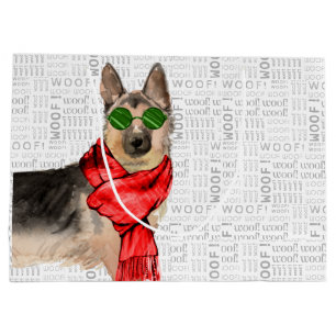 Woof Art Funny German Shepherd Christmas Large Gift Bag