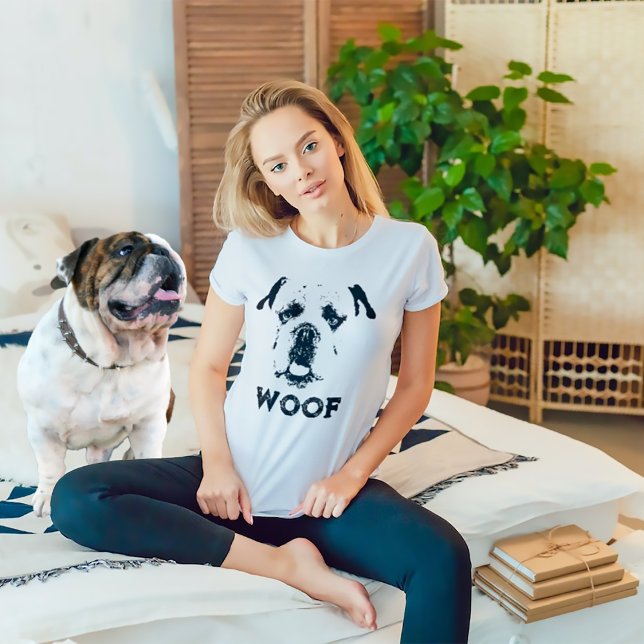 Woof Bulldog Portrait Distressed T-Shirt (Creator Uploaded)