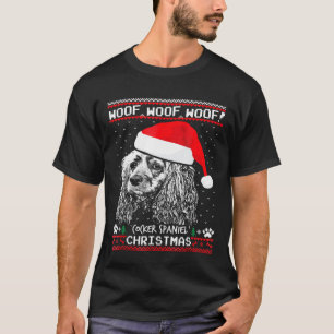 Woof Cocker Spaniel Christmas Funny Xmas T-Shirt