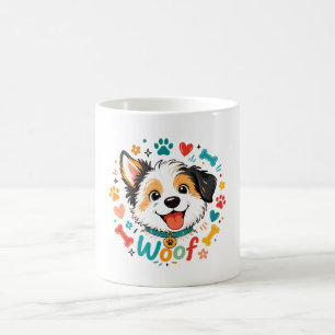 Woof Cute Puppy Face Illustration Coffee Mug