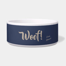 Woof Cute Tan Text Navy Blue Personalised Pet