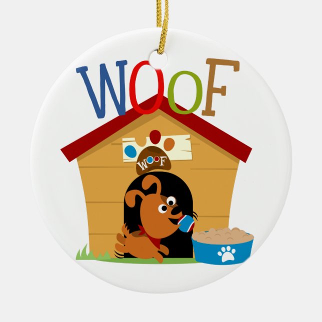 Woof Dog Ceramic Ornament (Front)