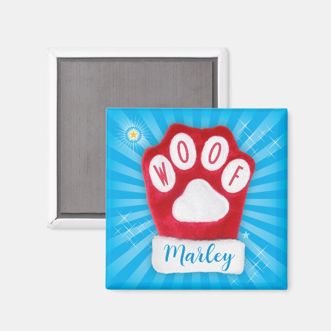 WOOF Dog Cheerful Christmas Red Paw Santa Mitten Magnet (Front/Back)