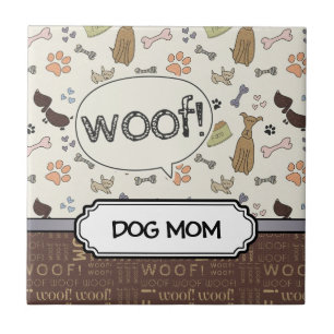 WOOF! Dog Lover - Puppies pattern personalised Ceramic Tile