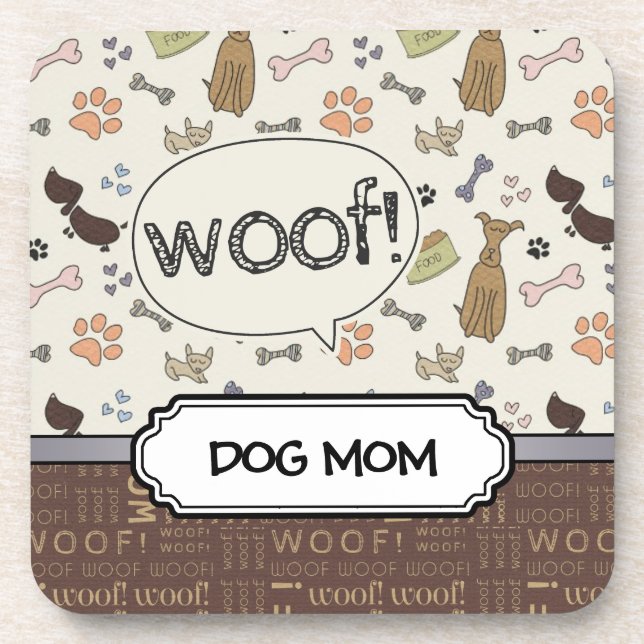 WOOF! Dog Lover - Puppies pattern personalised Coaster (Front)