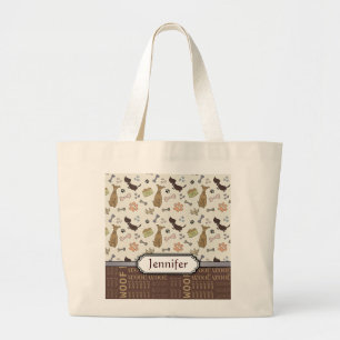 WOOF! Dog Lover - Puppies pattern personalizable Large Tote Bag