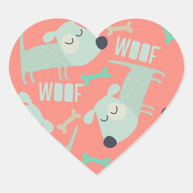 Woof Dogs and Bones Heart Sticker (Front)
