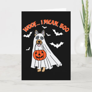 Woof I Mean Boo Funny Ghost Dog Halloween Pumpkin Card