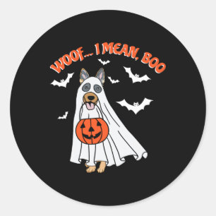 Woof I Mean Boo Funny Ghost Dog Halloween Pumpkin Classic Round Sticker