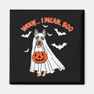 Woof Mean Boo Funny Ghost Dog Halloween German Magnet