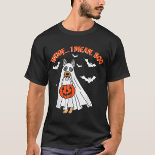 Woof Mean Boo Funny Ghost Dog Halloween German T-Shirt