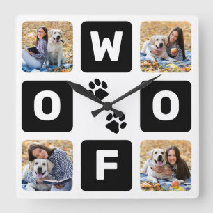 Woof Paw Prints Pet Dog Lover Photo Square Wall Cl Square Wall Clock
