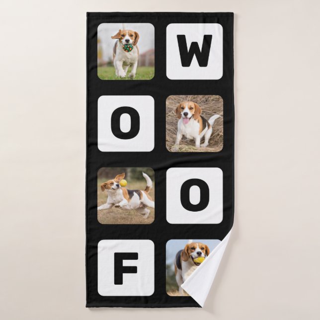 Woof Personalised Photo Collage Pet Lover Dog Bath Towel (Bath Towel)