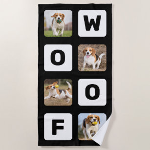 Woof Personalised Photo Collage Pet Lover Dog Beach Towel