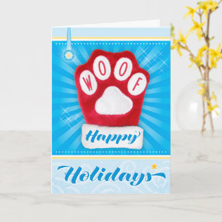 WOOF Red Paw Dog Christmas Mitten Happy Holidays Card