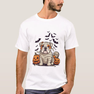 Woof Rip Mummy Bulldog Pumpkins Bats Tombstone T-Shirt