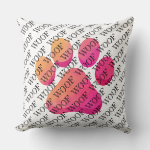 WOOF Typography Dog Paw Print Modern Pet Fun Cushion