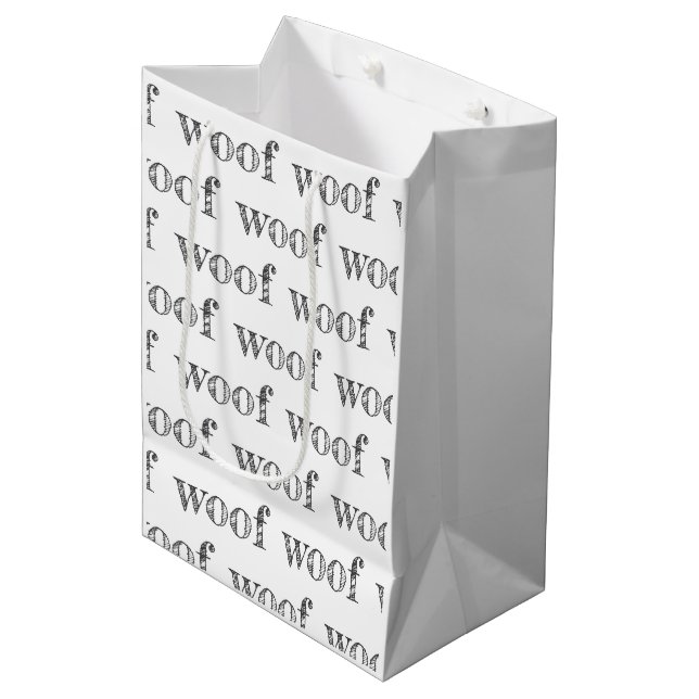 woof typography dog pet barking paws fun medium gift bag (Front Angled)