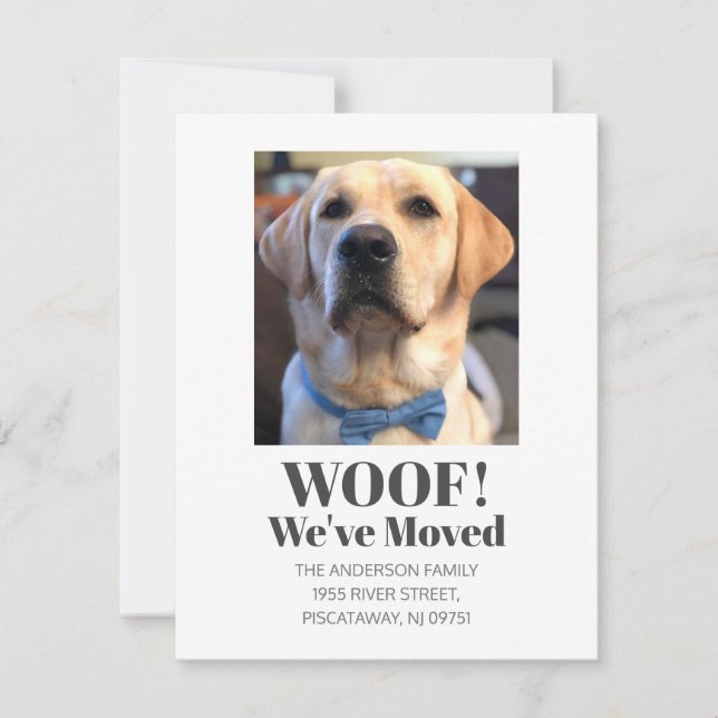 Woof! We’ve Moved Pet Dog Golden Retriever Name Announcement (Front)