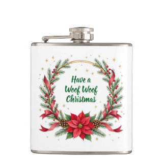 Woof Woof Christmas Flask - Customizable Text
