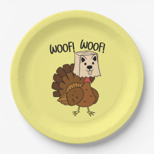 Woof Woof Funny Thanksgiving Turkey Dinner Paper Plate