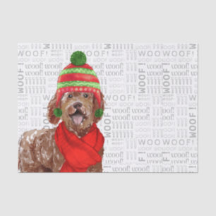 Woof Word Art and Brown Labradoodle Dog Christmas Tissue Paper