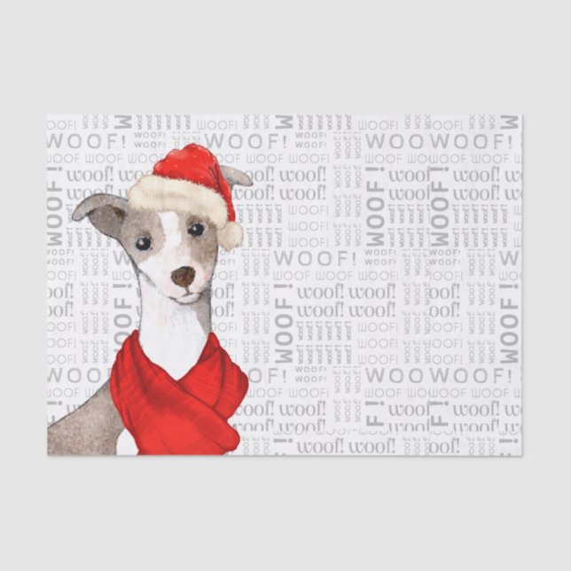 Woof Word Art and Italian Greyhound Christmas Tissue Paper (Front)