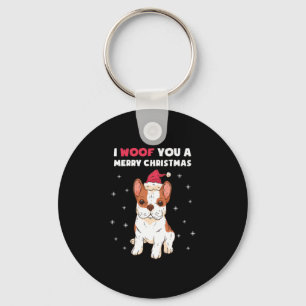 Woof You A Merry Christmas French Bulldog Dog Love Key Ring