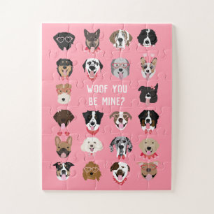 Woof You Be Mine Dog Face Pattern Jigsaw Puzzle