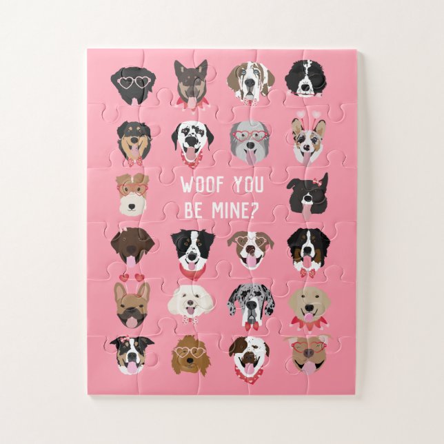 Woof You Be Mine Dog Face Pattern Jigsaw Puzzle (Vertical)