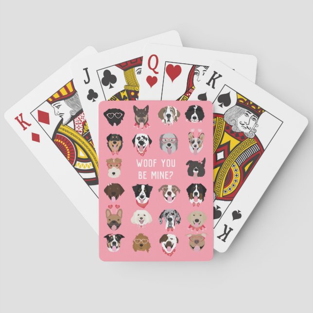 Woof You Be Mine Dog Face Pattern Playing Cards (Back)