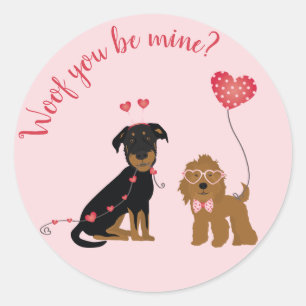 Woof You Be Mine Valentine Dogs Classic Round Sticker