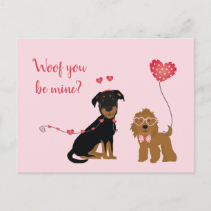 Woof You Be Mine Valentine Dogs Postcard