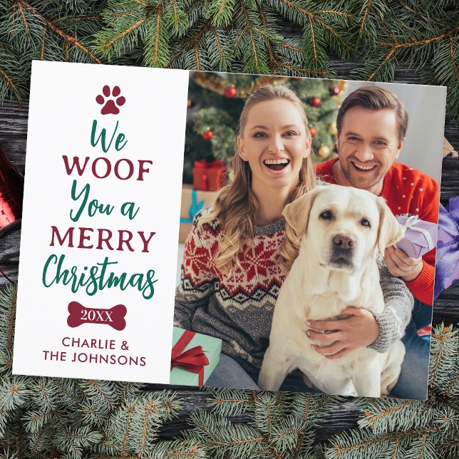 Woof You Merry Christmas Custom Cute Pet Dog Photo Holiday Postcard (Creator Uploaded)