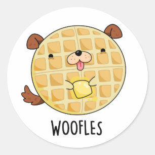 Woofles Funny Doggy Waffle Pun  Classic Round Sticker