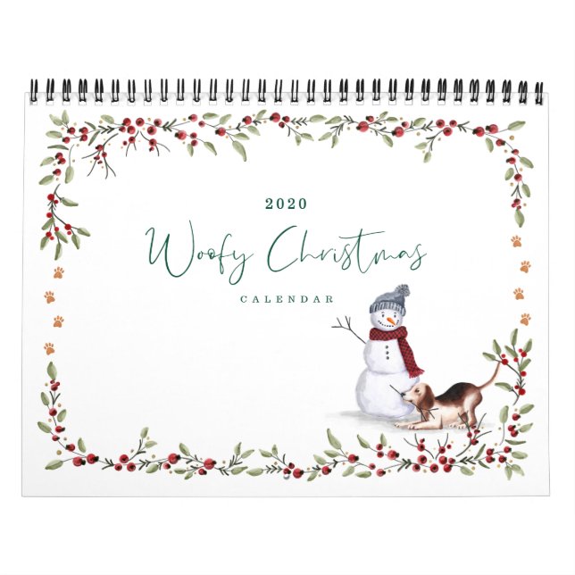 Woofy Christmas Cute Watercolor Naughty Dogs Calendar (Cover)
