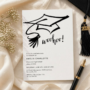 Woohoo Grad Cap Modern Chic Graduation Invitation