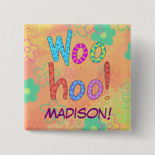 WooHoo Orange Word Text Art Name Badge